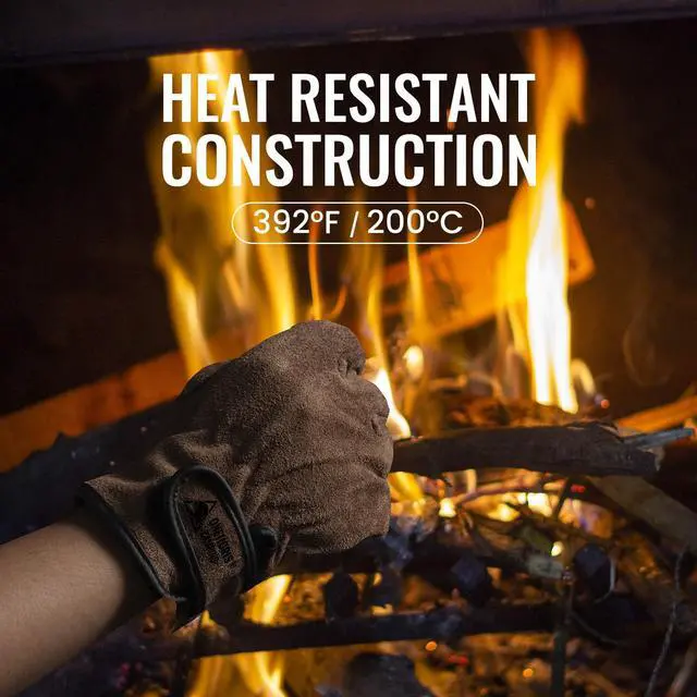 Alt view image 5 of 7 - Welding Gloves,Fireproof Leather Work Gloves for Men/Women - Forge, BBQ, Camping, Wood Stove,Heat-Resistant Cowhide, Comfort Lined