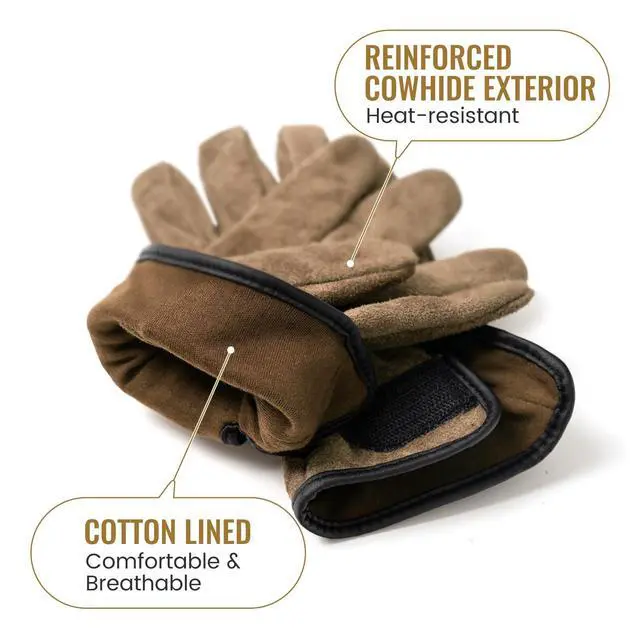 Alt view image 6 of 7 - Welding Gloves,Fireproof Leather Work Gloves for Men/Women - Forge, BBQ, Camping, Wood Stove,Heat-Resistant Cowhide, Comfort Lined
