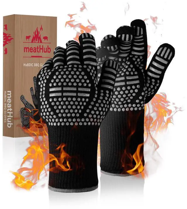 Main image of BBQ Gloves Heat and Flame Resistant Protection - Oven and Grill Gloves Hand Protection, Extended Wrist for Addtional Safety, Ideal for Outdoor Cooking, Grilling, Barbeque and Campfire (Grey)