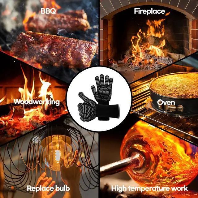 Alt view image 7 of 7 - BBQ Gloves Heat and Flame Resistant Protection - Oven and Grill Gloves Hand Protection, Extended Wrist for Addtional Safety, Ideal for Outdoor Cooking, Grilling, Barbeque and Campfire (Grey)