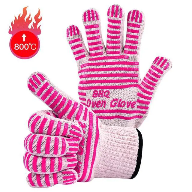 Alt view image 2 of 6 - Extreme Heat Resistant Oven Gloves - Oven Glove - Oven Mitts Heat Resistant Cooking Gloves for BBQ, Grilling, Baking,Cutting, Welding, Smoker Fireplace (Pink)