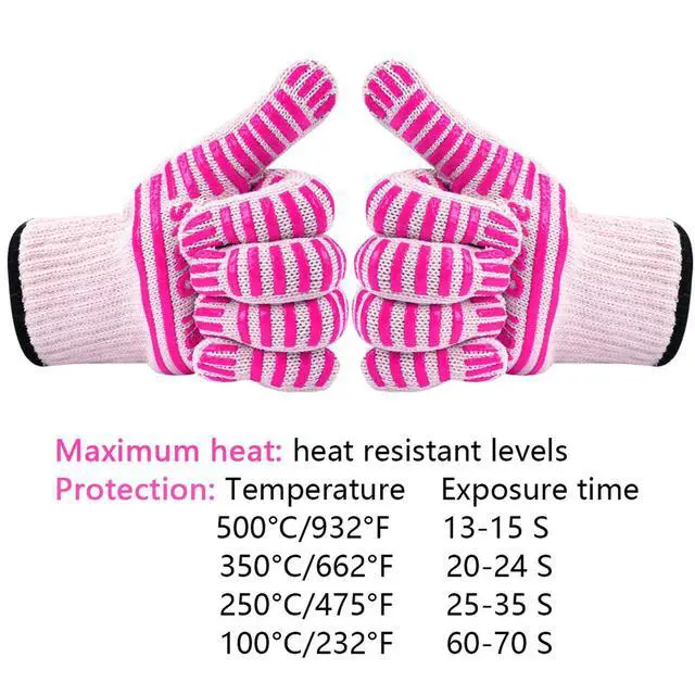 Alt view image 4 of 6 - Extreme Heat Resistant Oven Gloves - Oven Glove - Oven Mitts Heat Resistant Cooking Gloves for BBQ, Grilling, Baking,Cutting, Welding, Smoker Fireplace (Pink)