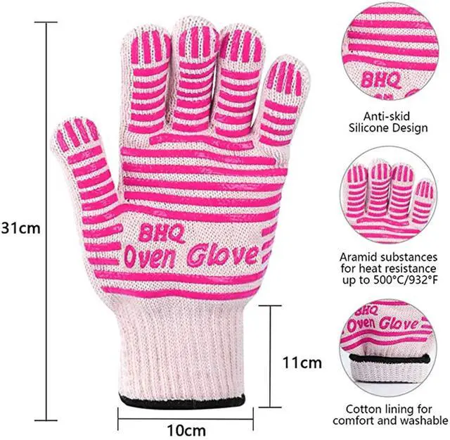 Alt view image 5 of 6 - Extreme Heat Resistant Oven Gloves - Oven Glove - Oven Mitts Heat Resistant Cooking Gloves for BBQ, Grilling, Baking,Cutting, Welding, Smoker Fireplace (Pink)