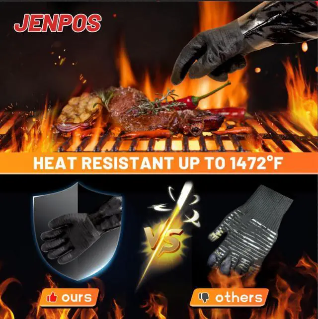 Alt view image 4 of 7 - BBQ Gloves - 1472°F Thicken Heat Resistant Gloves w/S-Hook 14 in Kitchen Oven Mitts Waterproof Grill Gloves Oil Resistant Grilling Gloves Cooking Gloves for Turkey Fryer/Baking/Oven/Smoker