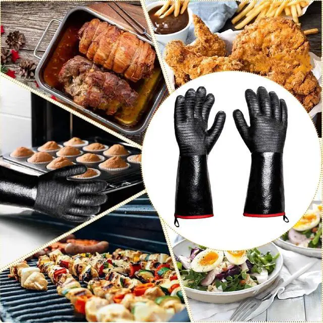 Alt view image 6 of 7 - BBQ Gloves - 1472°F Thicken Heat Resistant Gloves w/S-Hook 14 in Kitchen Oven Mitts Waterproof Grill Gloves Oil Resistant Grilling Gloves Cooking Gloves for Turkey Fryer/Baking/Oven/Smoker