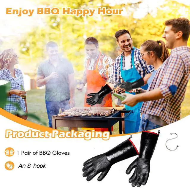 Alt view image 7 of 7 - BBQ Gloves - 1472°F Thicken Heat Resistant Gloves w/S-Hook 14 in Kitchen Oven Mitts Waterproof Grill Gloves Oil Resistant Grilling Gloves Cooking Gloves for Turkey Fryer/Baking/Oven/Smoker