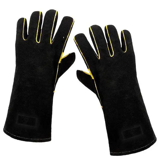 Alt view image 2 of 7 - Heat Resistant Gloves for Grill BBQ,Long Sleeve Grill Gloves for Baking,Oven,Fireproof, Stove,Welder,Welding,Fireplace (Black-Yellow)