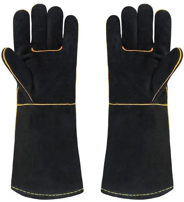 Main image of Heat Resistant Gloves for Grill BBQ,Long Sleeve Grill Gloves for Baking,Oven,Fireproof, Stove,Welder,Welding,Fireplace (Black-Yellow)