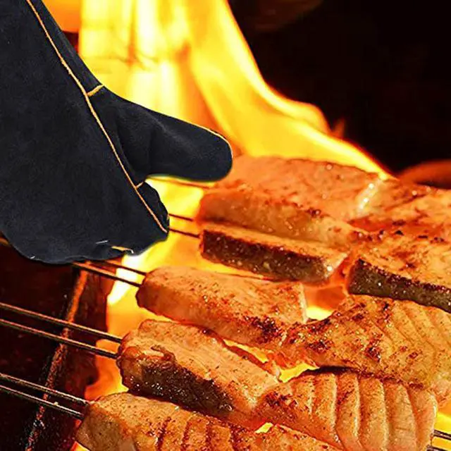 Alt view image 3 of 7 - Heat Resistant Gloves for Grill BBQ,Long Sleeve Grill Gloves for Baking,Oven,Fireproof, Stove,Welder,Welding,Fireplace (Black-Yellow)