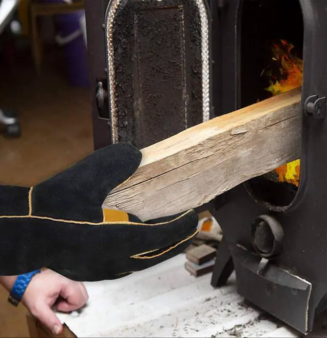 Alt view image 5 of 7 - Heat Resistant Gloves for Grill BBQ,Long Sleeve Grill Gloves for Baking,Oven,Fireproof, Stove,Welder,Welding,Fireplace (Black-Yellow)