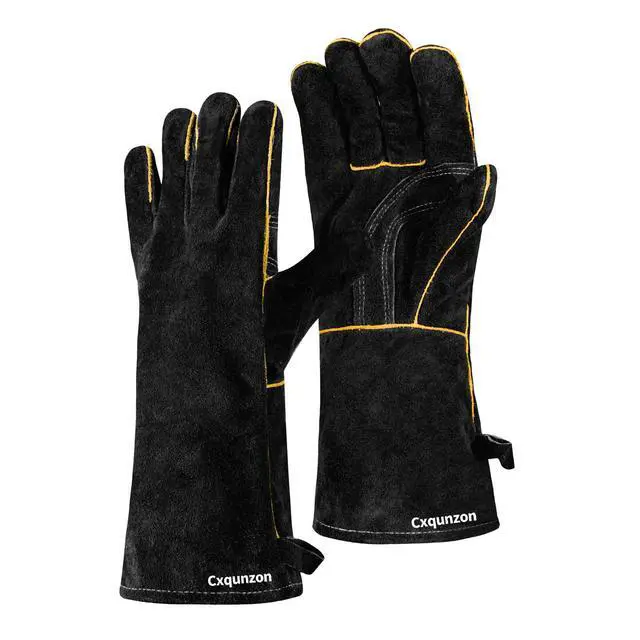 Main image of Leather Welding Gloves - Thick Premium Cow Split Leather, Heat & Fire Resistant, Soft Cotton Lined Interior for TIG/MIG Welding, Grilling, BBQ & Fireplace, 14 Inch, Black