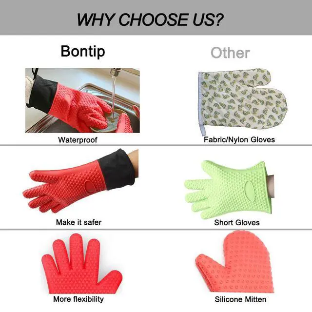 Alt view image 3 of 7 - BBQ Gloves, Heat Resistant Silicone Grilling Gloves, Long Waterproof BBQ Kitchen Oven Mitts with Inner Cotton Layer for Barbecue, Cooking, Baking, Smoker(Red)