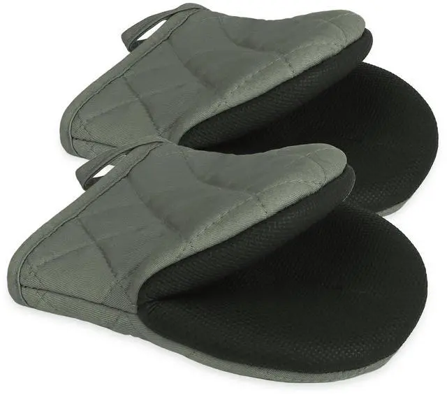 Main image of Short Oven Mitts, Heat Resistant 500°F, Silicone Grip Kitchen Gloves, Non-Slip for Baking, Grilling, BBQ, Machine Washable with Hanging Loop, 2-Pack Set, Gray