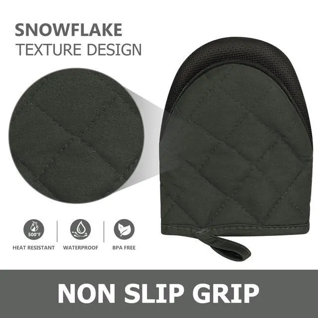 Alt view image 4 of 7 - Short Oven Mitts, Heat Resistant 500°F, Silicone Grip Kitchen Gloves, Non-Slip for Baking, Grilling, BBQ, Machine Washable with Hanging Loop, 2-Pack Set, Gray