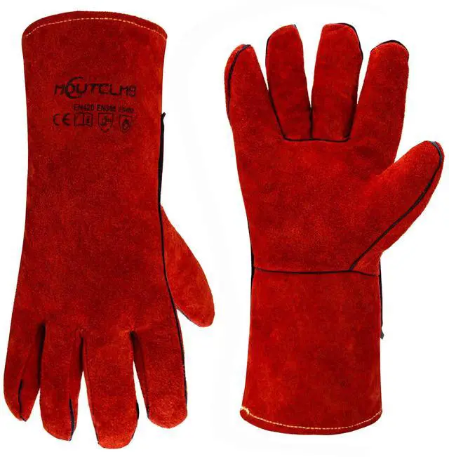Main image of Long Welding Gloves 23.6 Inches 932,Heat/Fire Resistant Leather For Mig, Tig, Stick, Forge, BBQ, Grill, Fireplace (14in Red)