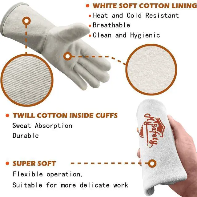 Alt view image 3 of 6 - Leather Welding Gloves for Men or Women, Fire and Heat Resistant gloves for Stick,Tig,Mig,Fireplace,BBQ,Oven,Grill,Wood Stove,Animal Handling Gloves,Bite Proof for Cat or Dogs,Welders Gifts