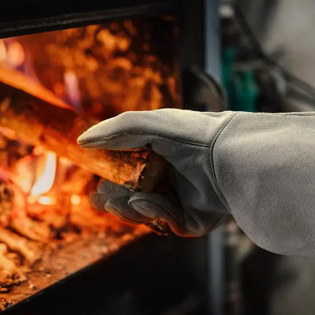 Alt view image 5 of 6 - Leather Welding Gloves for Men or Women, Fire and Heat Resistant gloves for Stick,Tig,Mig,Fireplace,BBQ,Oven,Grill,Wood Stove,Animal Handling Gloves,Bite Proof for Cat or Dogs,Welders Gifts
