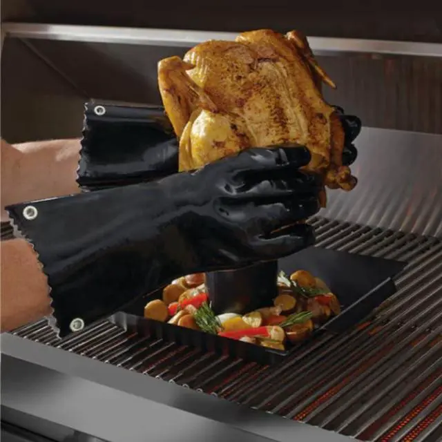 Alt view image 6 of 7 - Insulated BBQ Gloves Heat Resistant/No Stiff for Grill/Cooking/Pit,Grilling Gloves,Meat Gloves,Smoker Accessories