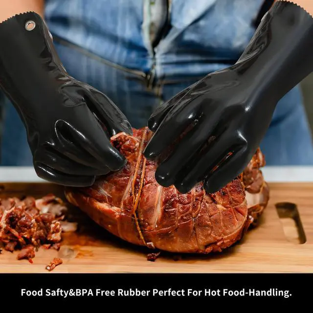 Alt view image 3 of 7 - Insulated BBQ Gloves Heat Resistant/No Stiff for Grill/Cooking/Pit,Grilling Gloves,Meat Gloves,Smoker Accessories