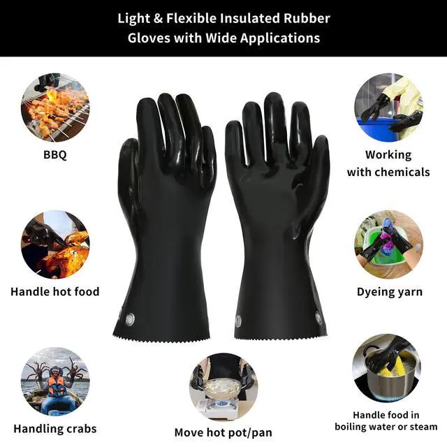 Alt view image 7 of 7 - Insulated BBQ Gloves Heat Resistant/No Stiff for Grill/Cooking/Pit,Grilling Gloves,Meat Gloves,Smoker Accessories