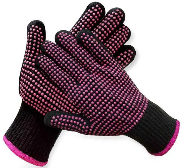Main image of 2 Pcs Professional Heat Resistant Glove for Hair Styling Heat Blocking Gloves for Curling, Flat Iron and Hair Styling Tools, Silicone Bump, Pink Edge