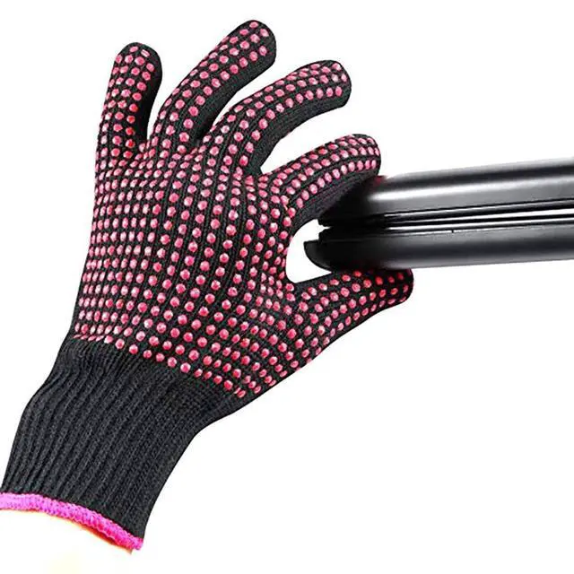Alt view image 2 of 7 - 2 Pcs Professional Heat Resistant Glove for Hair Styling Heat Blocking Gloves for Curling, Flat Iron and Hair Styling Tools, Silicone Bump, Pink Edge