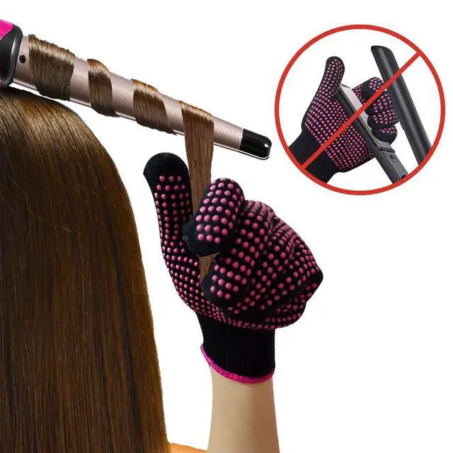 Alt view image 3 of 7 - 2 Pcs Professional Heat Resistant Glove for Hair Styling Heat Blocking Gloves for Curling, Flat Iron and Hair Styling Tools, Silicone Bump, Pink Edge