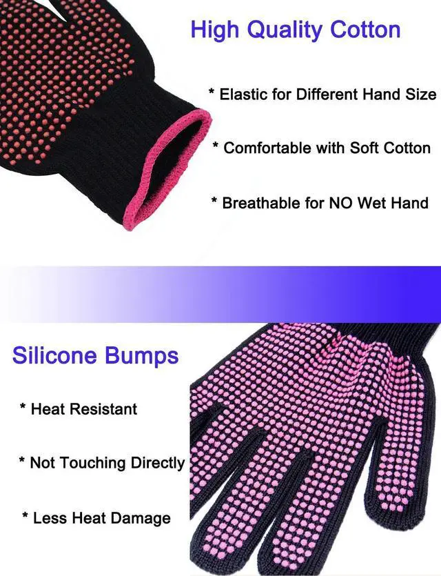 Alt view image 5 of 7 - 2 Pcs Professional Heat Resistant Glove for Hair Styling Heat Blocking Gloves for Curling, Flat Iron and Hair Styling Tools, Silicone Bump, Pink Edge