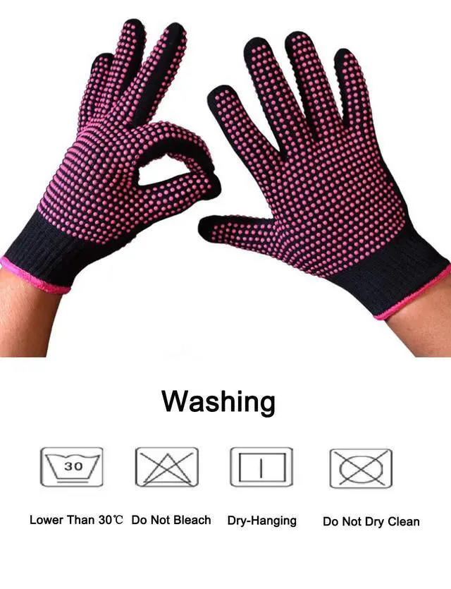 Alt view image 6 of 7 - 2 Pcs Professional Heat Resistant Glove for Hair Styling Heat Blocking Gloves for Curling, Flat Iron and Hair Styling Tools, Silicone Bump, Pink Edge