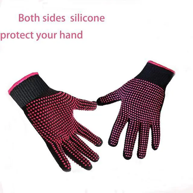 Alt view image 7 of 7 - 2 Pcs Professional Heat Resistant Glove for Hair Styling Heat Blocking Gloves for Curling, Flat Iron and Hair Styling Tools, Silicone Bump, Pink Edge