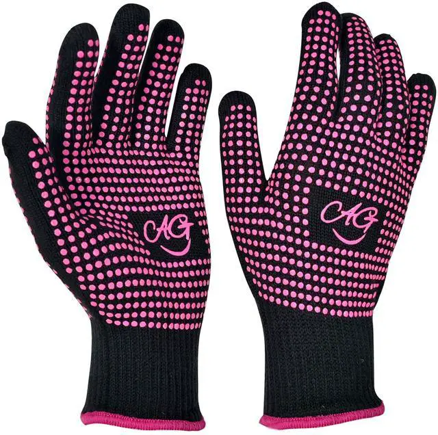Main image of 2 Pcs Heat Resistant Gloves with Silicone Bumps for Hot Hair Styling, Professional Heat Proof Glove Suitable for Flat Iron Hair Straightener, Curling Wand and Thermal Brush, Pink