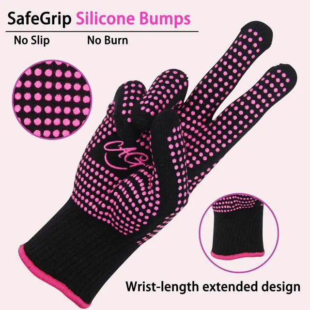 Alt view image 3 of 7 - 2 Pcs Heat Resistant Gloves with Silicone Bumps for Hot Hair Styling, Professional Heat Proof Glove Suitable for Flat Iron Hair Straightener, Curling Wand and Thermal Brush, Pink