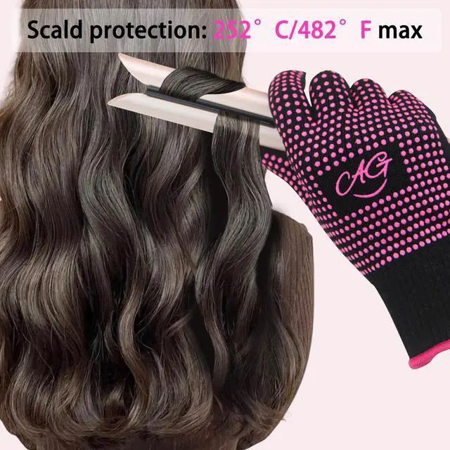 Alt view image 6 of 7 - 2 Pcs Heat Resistant Gloves with Silicone Bumps for Hot Hair Styling, Professional Heat Proof Glove Suitable for Flat Iron Hair Straightener, Curling Wand and Thermal Brush, Pink