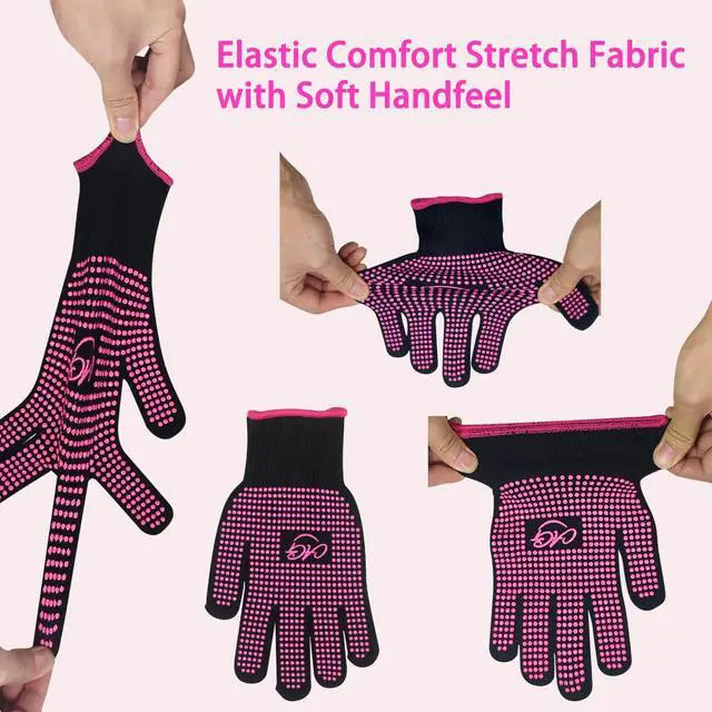 Alt view image 5 of 7 - 2 Pcs Heat Resistant Gloves with Silicone Bumps for Hot Hair Styling, Professional Heat Proof Glove Suitable for Flat Iron Hair Straightener, Curling Wand and Thermal Brush, Pink