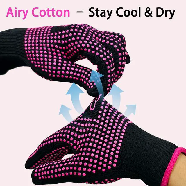Alt view image 2 of 7 - 2 Pcs Heat Resistant Gloves with Silicone Bumps for Hot Hair Styling, Professional Heat Proof Glove Suitable for Flat Iron Hair Straightener, Curling Wand and Thermal Brush, Pink