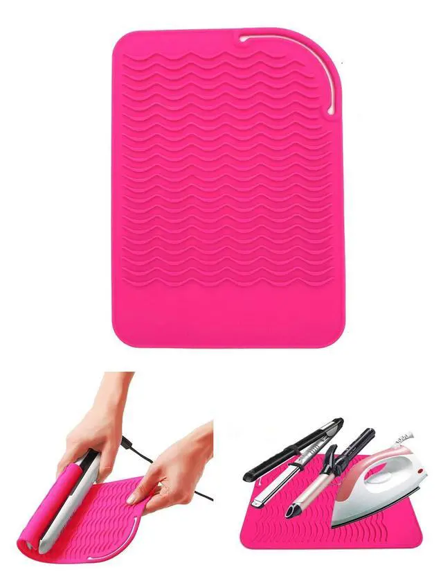 Alt view image 5 of 7 - Heat Resistant Glove with Heat Resistant Mat for Curling Iron, Hair Straightener, Flat Irons, Silicone Bump Glove, 9 x 6.5 Food Grade Silicone Mat, Pink
