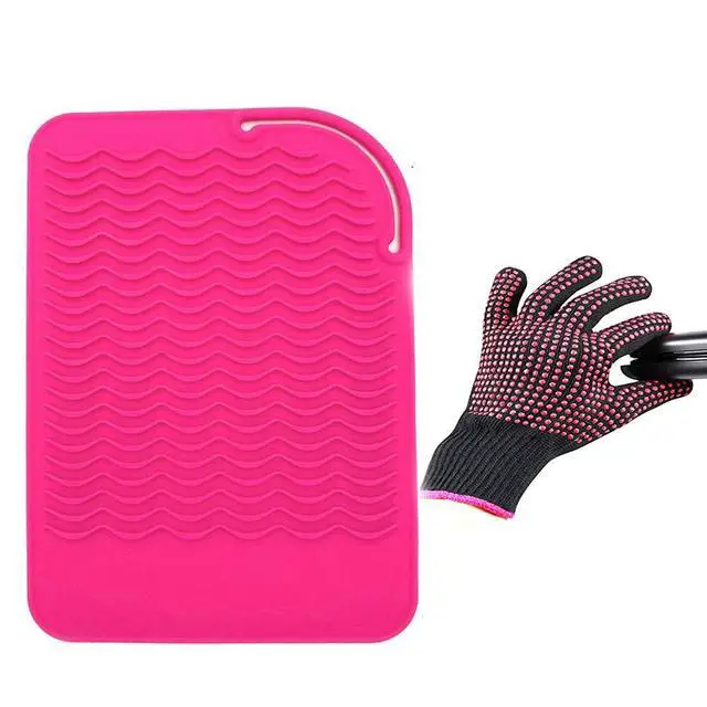 Alt view image 7 of 7 - Heat Resistant Glove with Heat Resistant Mat for Curling Iron, Hair Straightener, Flat Irons, Silicone Bump Glove, 9 x 6.5 Food Grade Silicone Mat, Pink