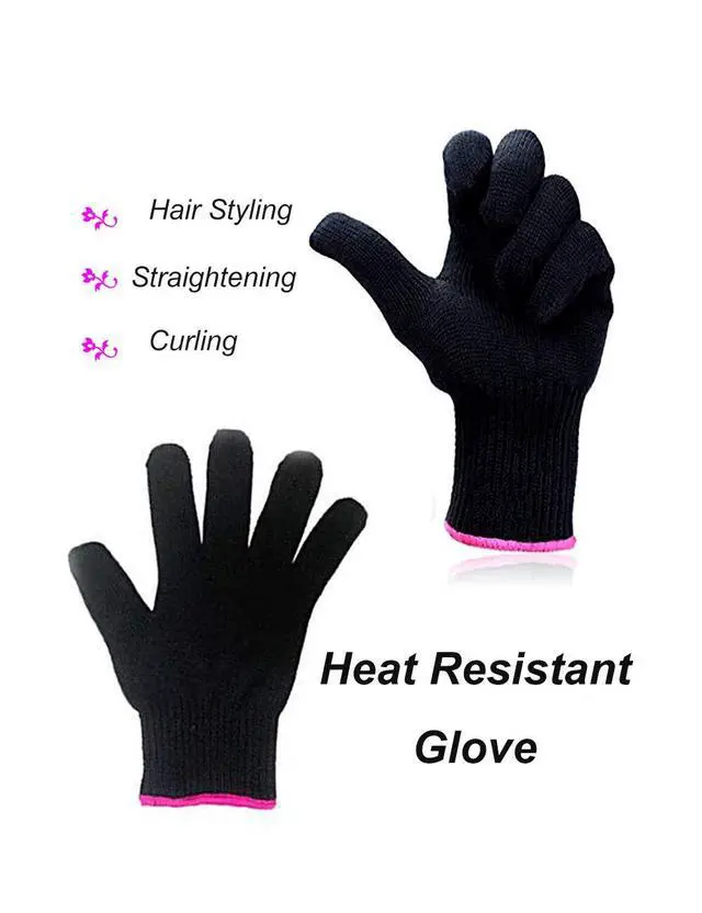 Alt view image 2 of 5 - Heat Resistant Glove for Hair Styling, Curling Iron, Flat Iron and Curling Wand, Black, Pink Edge, 1 Piece