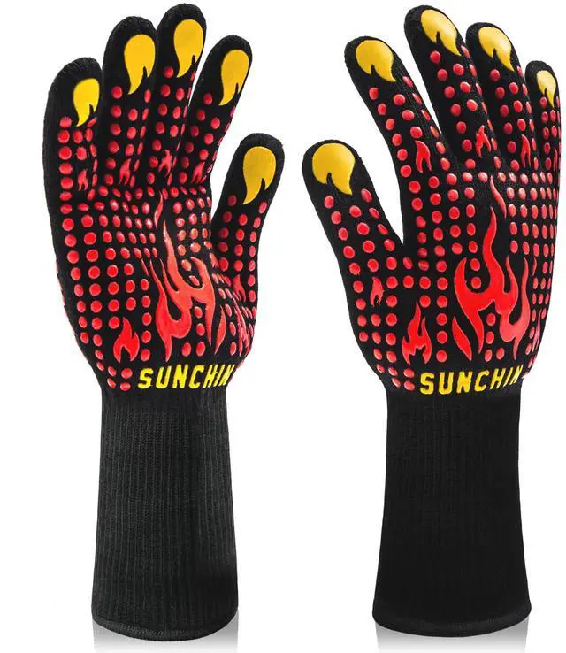 Main image of BBQ Fireproof Gloves, Grill Cut-Resistant 1472°F Heat Resistant Gloves, Non-Slip Silicone Oven Gloves, Kitchen Safe Cooking Gloves for Oven Mitts,Barbecue,Cooking, Frying,13 Inch 2pc