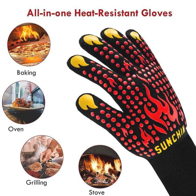 Alt view image 2 of 7 - BBQ Fireproof Gloves, Grill Cut-Resistant 1472°F Heat Resistant Gloves, Non-Slip Silicone Oven Gloves, Kitchen Safe Cooking Gloves for Oven Mitts,Barbecue,Cooking, Frying,13 Inch 2pc