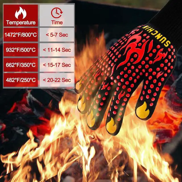 Alt view image 3 of 7 - BBQ Fireproof Gloves, Grill Cut-Resistant 1472°F Heat Resistant Gloves, Non-Slip Silicone Oven Gloves, Kitchen Safe Cooking Gloves for Oven Mitts,Barbecue,Cooking, Frying,13 Inch 2pc
