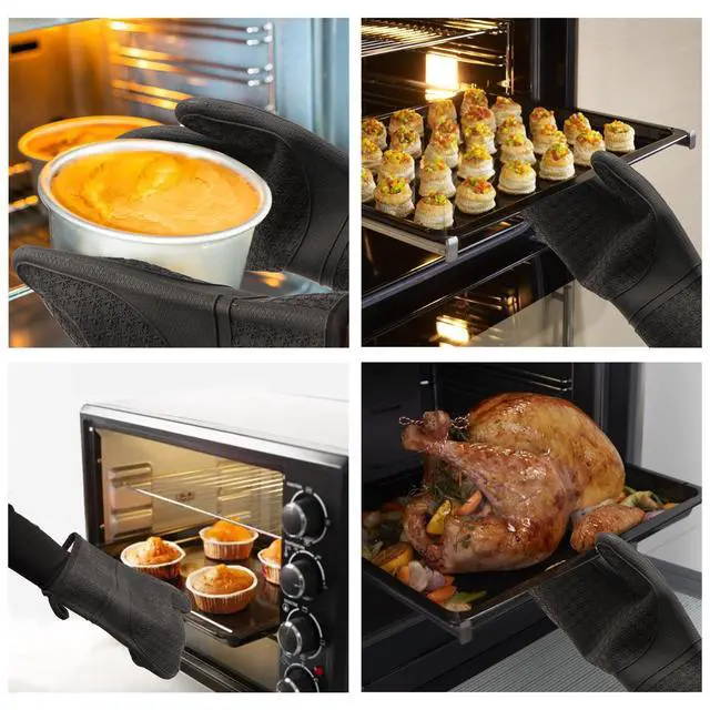 Alt view image 7 of 7 - Silicone Oven Mitts, Heat Resistant 500F Kitchen Mitts 2PCS, 11.6" BPA-Free Soft Baking Gloves, Non-Slip Grip Oven Gloves with Soft Cotton Lining for Kitchen Cooking Baking BBQ - Black