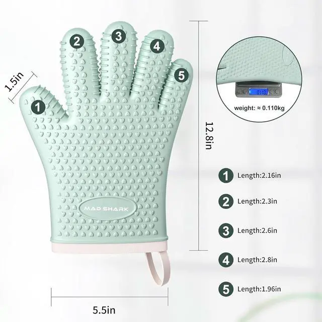 Alt view image 5 of 6 - Silicone Oven Mitts Heat Resistant 450°F,Waterproof & Non-Slip Oven Gloves with Fingers,Cotton Lined Silicone Oven Gloves Kitchen Mitts for Baking Cooking Barbecue,Women (Green)