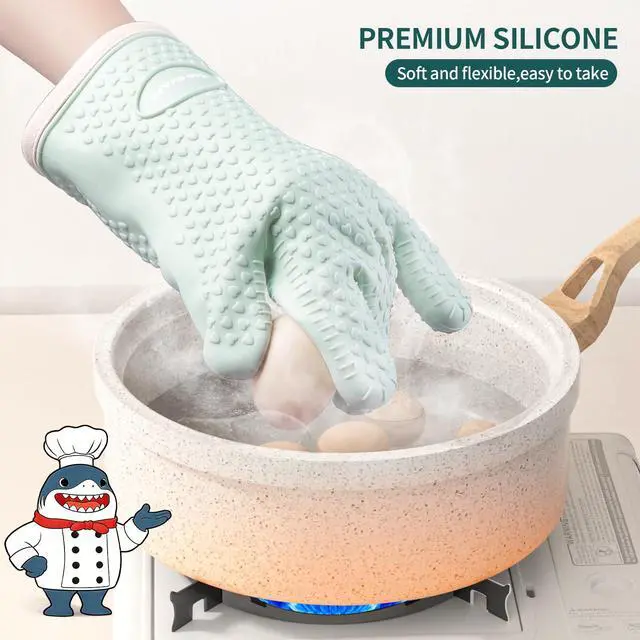 Alt view image 3 of 6 - Silicone Oven Mitts Heat Resistant 450°F,Waterproof & Non-Slip Oven Gloves with Fingers,Cotton Lined Silicone Oven Gloves Kitchen Mitts for Baking Cooking Barbecue,Women (Green)