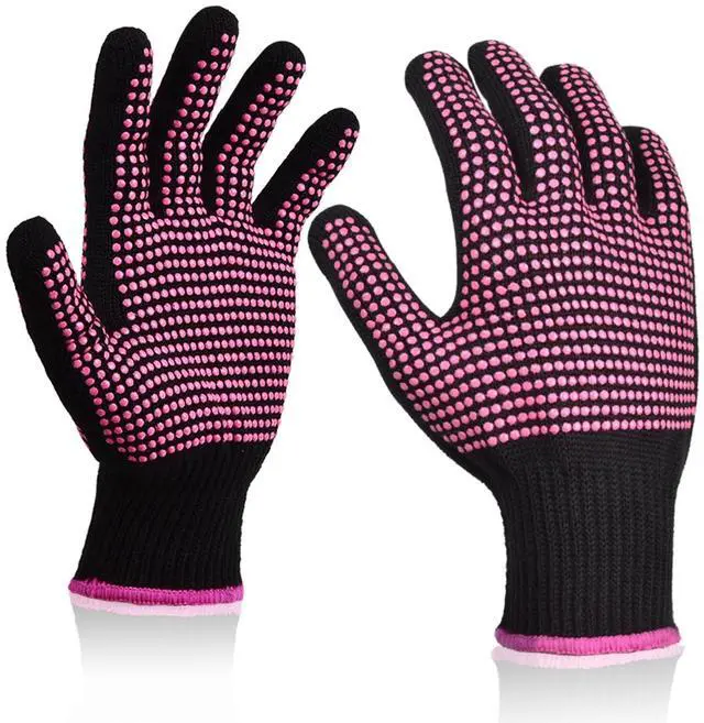 Main image of 2Pcs Heat Resistant Gloves with Silicone Bumps, Professional Heat Protection Gloves for Hair Styling, Mitts for Curling Iron Wand Flat Iron Sublimation, Rose Red