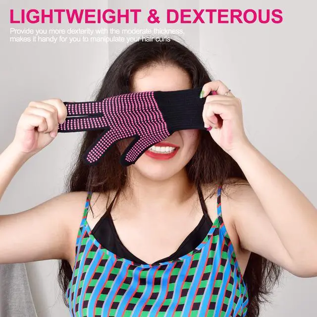 Alt view image 4 of 7 - 2Pcs Heat Resistant Gloves with Silicone Bumps, Professional Heat Protection Gloves for Hair Styling, Mitts for Curling Iron Wand Flat Iron Sublimation, Rose Red