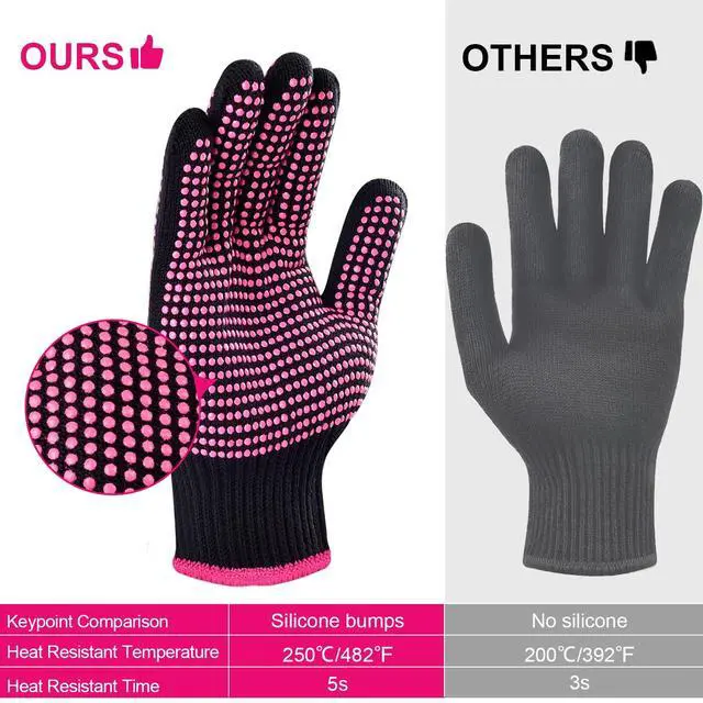 Alt view image 6 of 7 - 2Pcs Heat Resistant Gloves with Silicone Bumps, Professional Heat Protection Gloves for Hair Styling, Mitts for Curling Iron Wand Flat Iron Sublimation, Rose Red