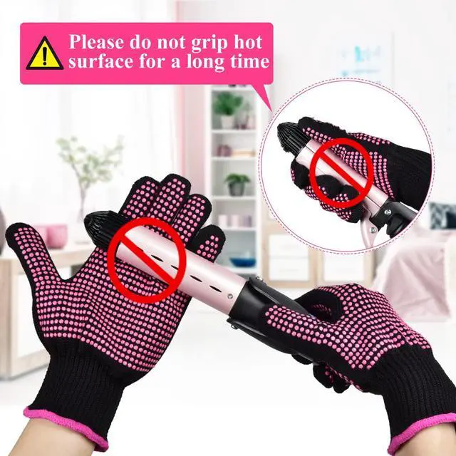 Alt view image 7 of 7 - 2Pcs Heat Resistant Gloves with Silicone Bumps, Professional Heat Protection Gloves for Hair Styling, Mitts for Curling Iron Wand Flat Iron Sublimation, Rose Red