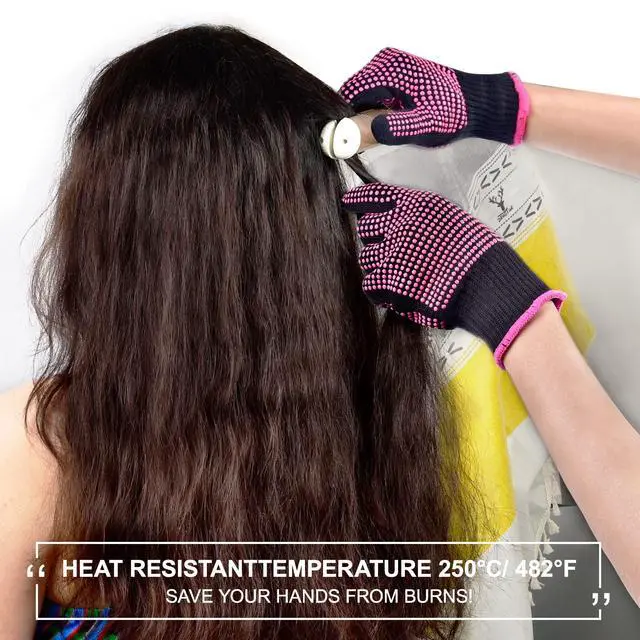 Alt view image 5 of 7 - 2Pcs Heat Resistant Gloves with Silicone Bumps, Professional Heat Protection Gloves for Hair Styling, Mitts for Curling Iron Wand Flat Iron Sublimation, Rose Red