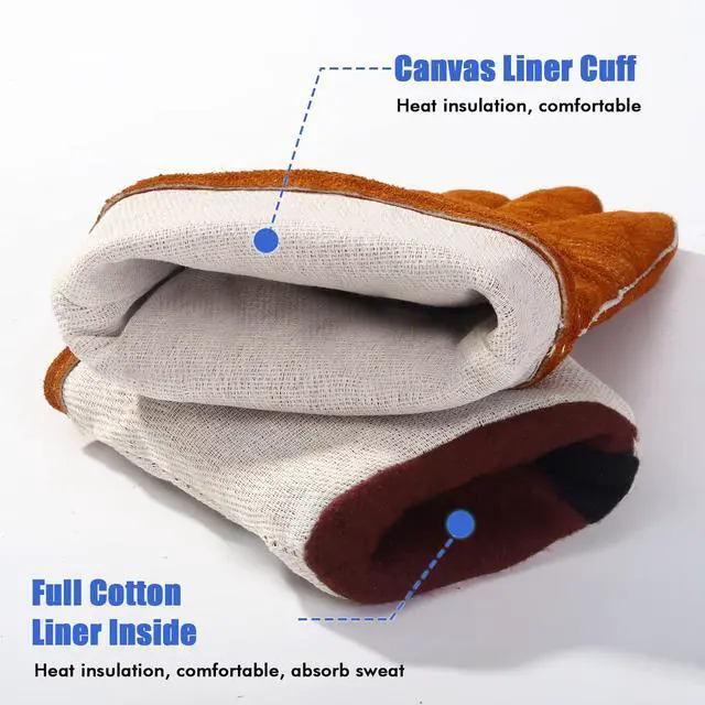 Alt view image 3 of 6 - Welding Gloves - Heat/Fire Resistant Lined Leather and Fireproof Stitching-Fireplace/BBQ/Gardening/Forge/Blacksmith glove for Men or Women (14-inch, Brown)